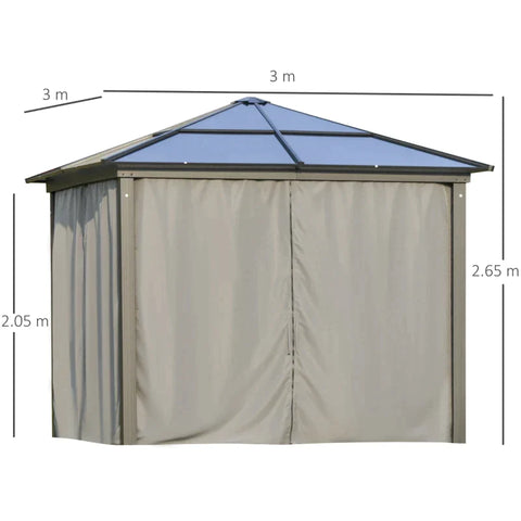 Rootz Luxury Gazebo - Garden Pavilion - Aluminum Party Tent - Garden Tent With Translucent PC Roof - Brown + Beige - 300 x 360 x 265 cm