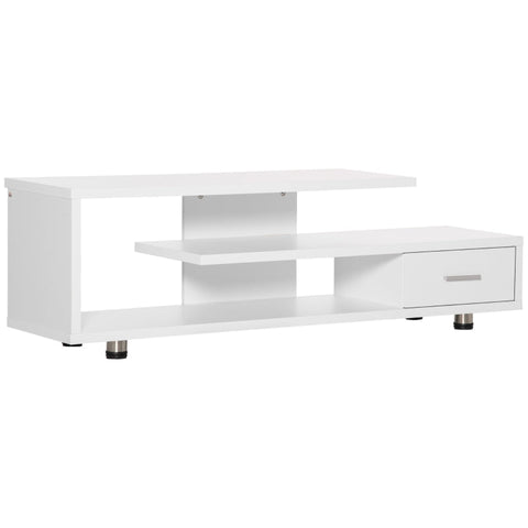 Rootz TV Cabinet - TV Table - 3 Shelves - 1 Drawer 4 Legs - Chipboard - White - 135 cm × 35 cm × 41.7 cm