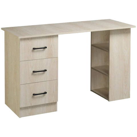 Rootz Computer Desk - Desk - Computer Table - Office Table - Work Table - Shelf With 3 Drawers - Chipboard - Natural - 120 x 49 x 72 cm