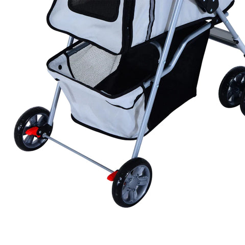 Rootz Dog Stroller - Pet Stroller - Dog Buggy - Foldable Pet Stroller - Dog Travel Buggy - Compact Pet Carriage - Silver - 75L x 45W x 97H cm