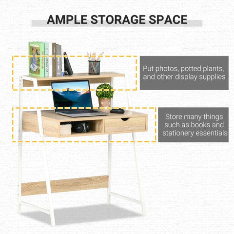 Rootz Desk -  Desk With Drawer And Shelf - Large Storage Space - E1 Chipboard - Metal Frame - Natural - 80 x 50 x 100 cm