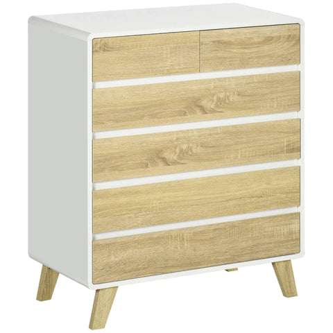 Rootz Chest Of Drawers - Sideboard - 6 Drawers - Minimalist Design - White + Wood - 80 x 40 x 95 cm