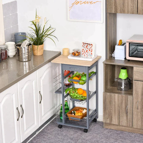 Rootz Kitchen Trolley - Serving Trolley - 2 Shelves - Indoor - Outdoor - Brown/Grey - W47 x D37 x H83 cm