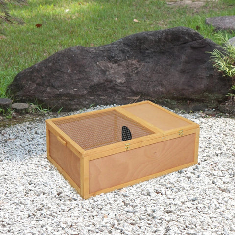 Rootz Schildpaddenhuis - Huis voor kleine dieren - Box voor kleine dieren met uitbreekslot - Ontwerp met twee kamers - Dennenhout - Natuurlijk hout - 94 x 63 x 33 cm