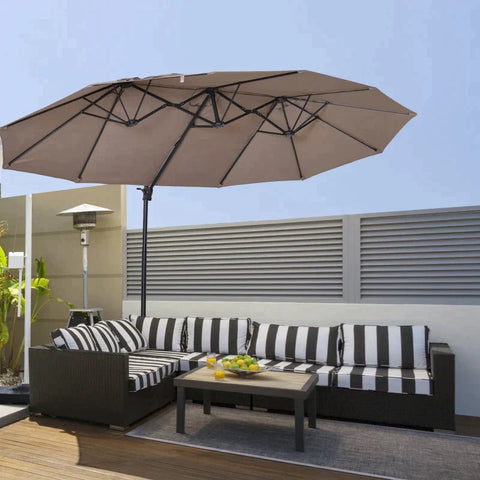 Rootz Double Parasol - Traffic Light Parasol - Garden Parasol - Double Parasol With Crank - Sun Protection - Brown - 440 x 270 x 250 cm