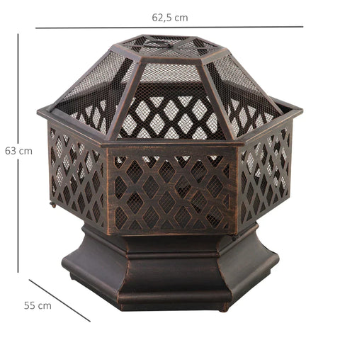 Rootz Fire Bowl - Fire Bowl - Fireplace - With Spark Protection & Grill Grate - Fire Basket - Metal - Bronze - 62.5 x 55 x 63 cm