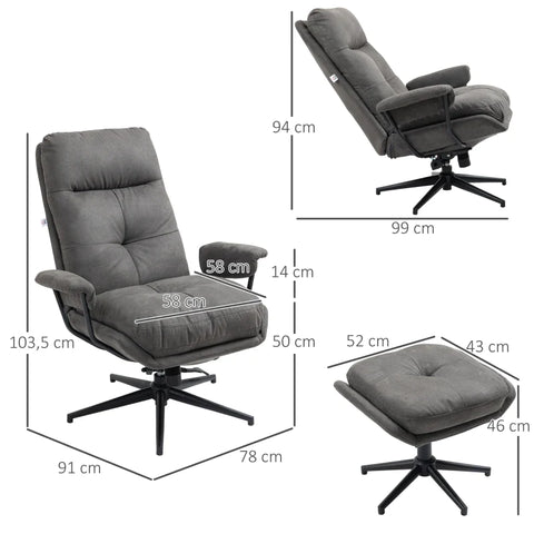 Rootz Relax Chair With Ottoman - Armchair With Footstool - Adjustable Backrest - Microfiber - Dark Gray - 78L x 91W x 103.5H cm
