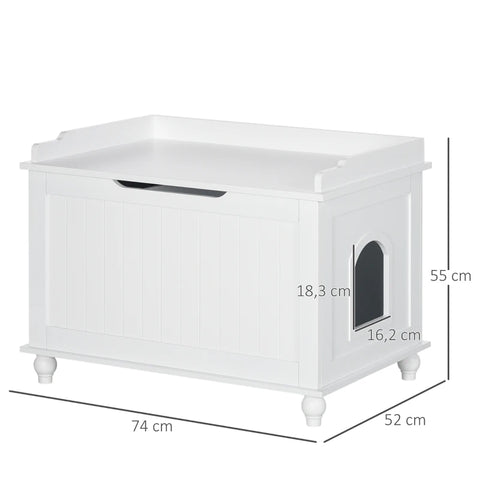Rootz Litter Box - Cat Litter Box - Cupboard with Storage - Hinged Lid - White - 74 x 52 x 55cm