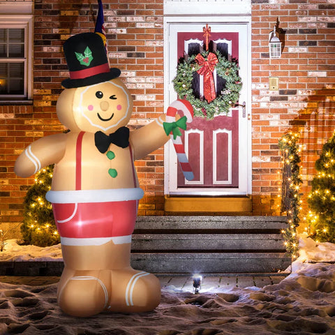 Rootz Christmas Decorations - Gingerbread Man Candy Cane - Inflatable Large Includes Blower - Brown - 175 x 82 x 238 cm