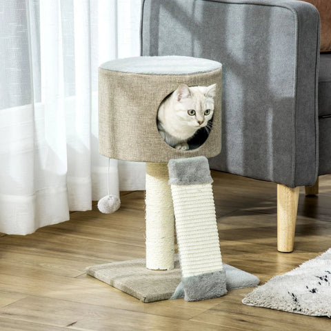 Rootz Scratching Post - Cat Tree - Cat Crate - Climbing Tree For Cats With Cat Ball - Grey - 30 x 30 x 50 cm