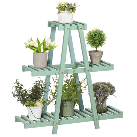 Rootz Flower Stand - 3 Tier Plant Rack - Holds 6 Flower Pots - Weather Resistant - Lime Green - 76cm x 26cm x 76cm