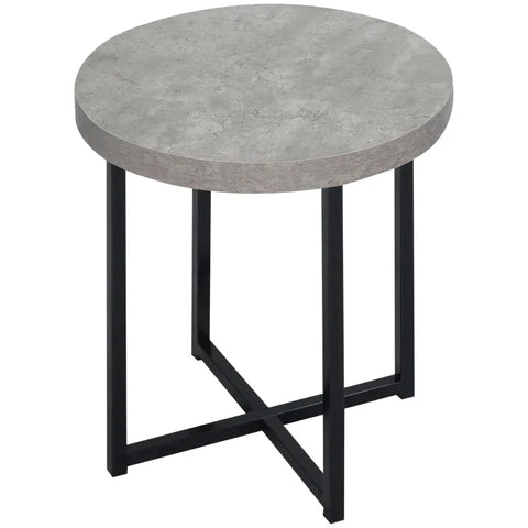 Rootz Beistelltisch – Couchtisch – Rund – Zementoptik – Metallrahmen – Wohnzimmer – Schlafzimmer – Schwarz – 48 x 48 x 56,5 cm