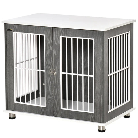 Rootz Transport Box - Dog Cage - For Medium And Small Dogs - Lockable - Wood-based - Steel - Gray + White - 85W x 55D x 75H cm