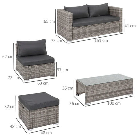 Rootz Rattan Look Sofa Set - 6-piece Rattan Look Sofa Set - Seating Set - Seating Group Set - Metal/PE Rattan/Polyester - Grey