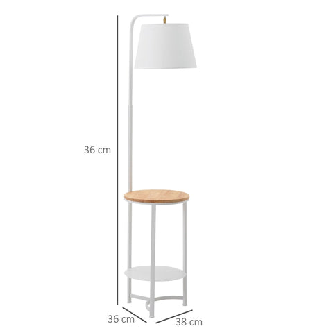 Rootz Floor Lamp - Floor Lamp With 2 Shelves - Indoor Lighting - E27 - Metal - MDF - Terylene Fabric - White - 38 cm x 36 cm x 162 cm