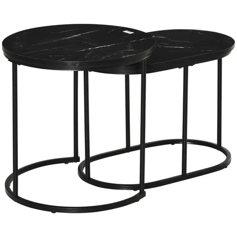 Rootz Set Of 2 Side Tables - Coffee Table - Industrial Design -  Living Room - Bedroom - Hallway - Black - Ø50 x 50.5H cm