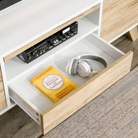 Rootz TV Cabinet - TV Stand - TV Lowboard Chest - Living Room Drawer - White/Natural - 160 x 40 x 45 cm