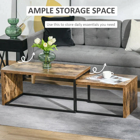 Rootz Coffee Tables - Nesting Tables - Side Tables - Black/Brown - 90x48x42 cm/59x42x36 cm