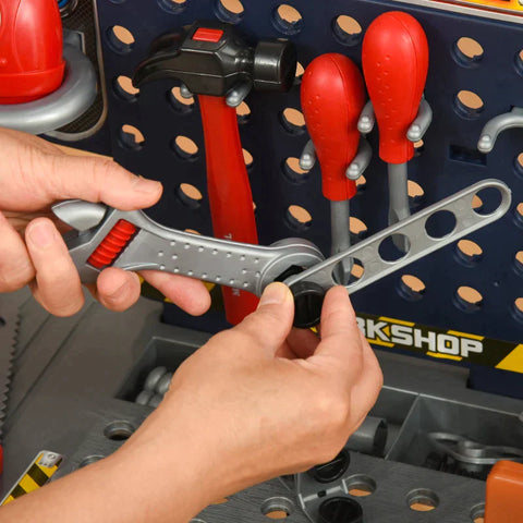 Rootz Workbench - Workbench Set - Children's Workbench Toy With 55 Accessories - Blue/Grey - 69L x 26.5W x 75H cm