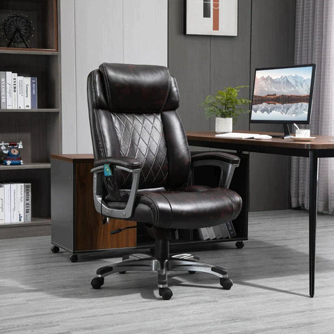 Rootz Office Chair - Massage Chair - 6-point Massage Swivel Chair - Ergonomic Chair - Adjustable In Faux Leather With Curved Headrest And Armrests - Brown - 70 x 76.5 x 114-124 cm