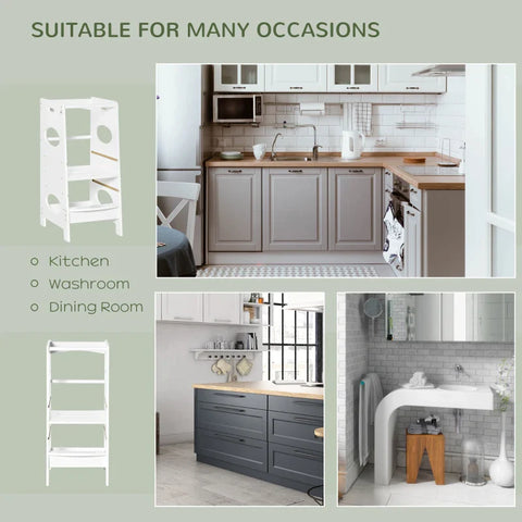 Rootz Kids Step Stool - Kids Learning Tower - Step Stool - Stool Standing - White - 40 x 50 x 90 cm