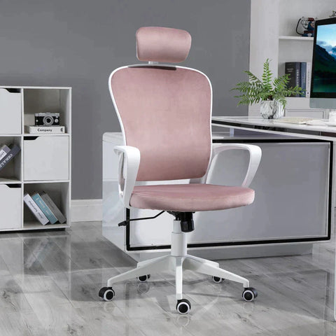 Rootz Office Chair - Ergonomic Swivel Chair - Desk Chair - With Rocker Function - Ergonomic Chair -  Height-adjustable - With Armrests Headrest - Velvety Polyester - Pink - 63 X 64 X 118-128 Cm