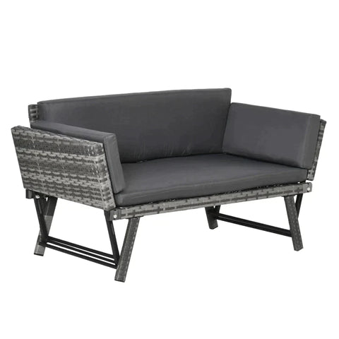 Rootz Garden Sofa - 2-seater Garden Sofa With Foldable Armrests - Grey - 129 x 63 x 67 cm