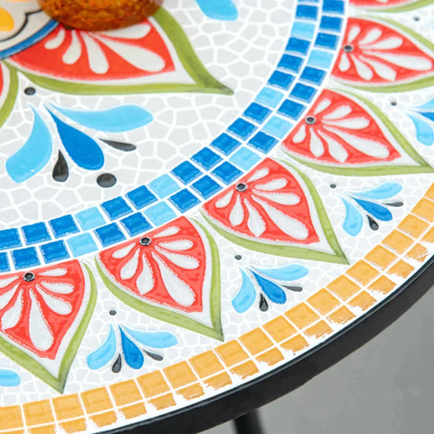 Rootz Garden Table - Mosaic Table - Round Bistro Table - Side Table With Mosaic Top Ceramic - Metal - Red + Blue + White - Ø60 cm