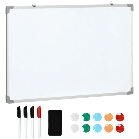 Rootz Whiteboard - Magnetic Board - Note Board - Including Accessories - 4 Pens - 1 Sponge - 10 Magnets - Aluminum Frame - White + Silver - 90L x 1,8B x 60H cm