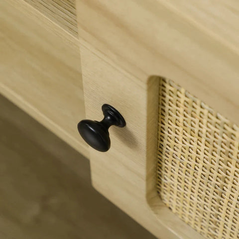 Rootz TV Bench - For TVs Up To 60'' - Two Cabinet Compartments - Two Shelves - Rattan Decor - MDF - Natural - 150 x 39 x 48.3 cm