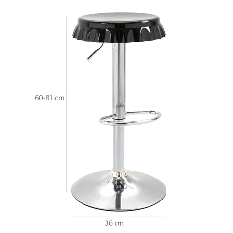 Rootz Set Of 2 Bar Stools - Stools - Adjustable Height - Armless 360° Swivel ABS - Plastic - Steel - Black - 36 cm x 36 cm x 81 cm