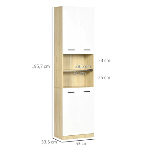 Rootz Bathroom Cabinet - 2 Cabinets - 2 Shelves - Multi-purpose Cabinet - Tall Cabinet - White + Natural - 60 cm x 33.5 x 183 cm