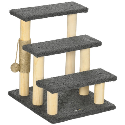 Rootz Scratching Post - Cat Tree - 3-layer Kitty Ladder - Cat Climbing Toy - Cat Tower - With Ball Toy - Grey - 45 x 40 x 48cm
