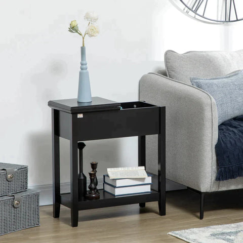 Rootz Console Table - Retro Design Console Table - with Storage Compartment and Shelf - Black - 28.2cm x 56.5cm x 60cm