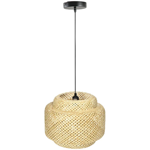 Rootz Hängelampe – Deckenlampe – Hängeleuchte – Hängelampe im Boho-Stil – Lampenschirm aus gewebtem Bambus – höhenverstellbar – Natur/Schwarz