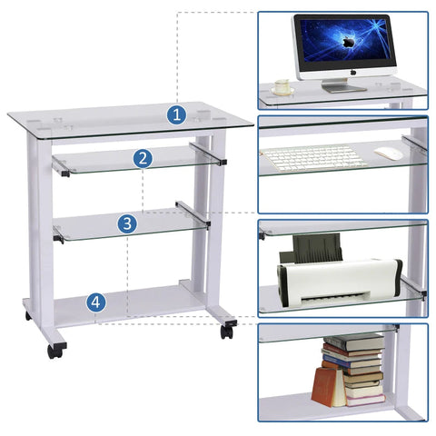 Rootz Computer Table desk - White - Iron, Glass - 31.45 cm x 20.08 cm x 32.68 cm