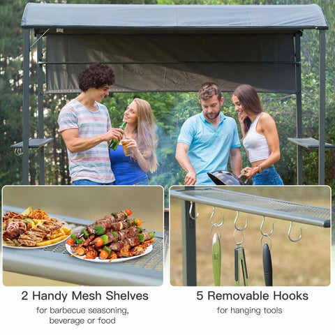Rootz Grill Pavilion BBQ - Black, Gray - Metal, Polyester - 85.82 cm x 54.33 cm x 85.04 cm