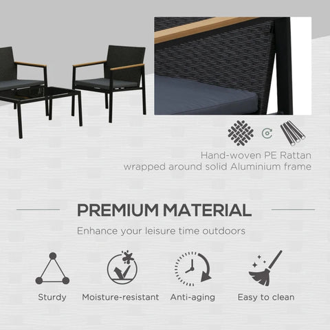 Rootz Garden Furniture - Black, Gray - Metal, Polyester, Glass - 22.83 cm x 25.98 cm x 29.52 cm