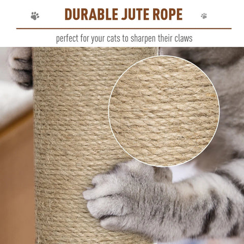 Rootz Cat Tree Scratching Post - Gray - Engineered Wood, Jute, Plush - 26.38cm x 15.16cm x 44.88cm