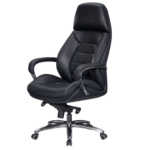 Rootz Executive Chair - Black Leather Designer - Office Chair Cover - Up to 120kg - XXL Design - Height-Adjustable - Ergonomic Swivel Chair with Armrests & High Backrest - Rocker Function