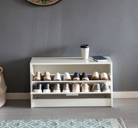 Rootz Bench with seat White Shoe Dumper Wood 80 x 47 x 24 cm - Hallway bank small closed - Bench narrow hallway with storage space - Shoe cabinet single bench bench bench hallway furniture