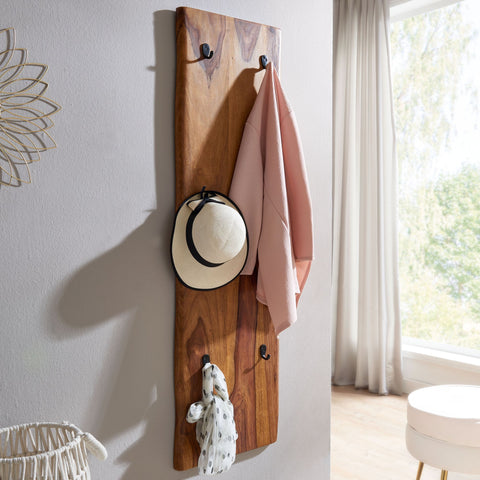 Rootz Wardrobe - Design 2-Row Hook Rail Wall Wardrobe - Wooden Wardrobe - Sheesham Solid Wood -  Metal - 40x140x7 cm with Wane