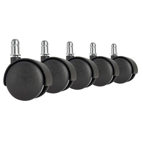 Rootz Set of 5 Premium Black Office Chair Castors - Smooth-Running Hard Floor - 11mm Pin - 50mm Diameter - Swivel Castors for Hard Floors