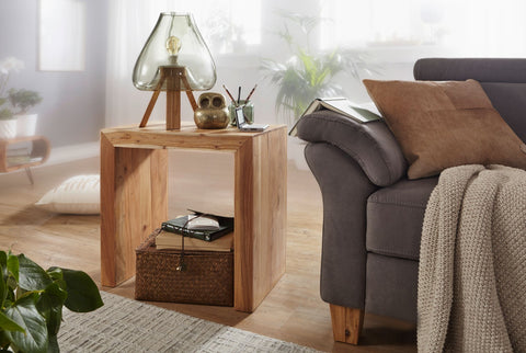 Rootz Beistelltisch – Massivholz Akazie – Dunkelbraun – Wohnzimmer-Couchtisch im Landhausstil – 60 x 35 cm