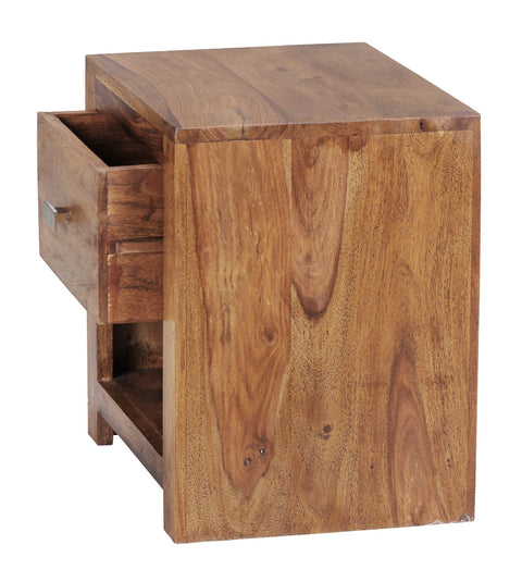 Rootz Bedside Table - Solid Sheesham Wood - Brown Nightstand with Drawer and Storage Compartment - Country Style Real Wood Bedside Cabinet - 40 x 40 x 30 cm