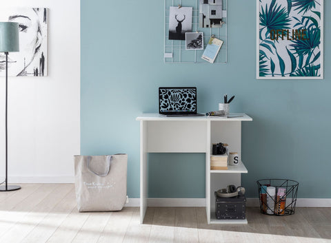 Rootz Computertisch – Weiß – Kleiner Bürotisch – Regal inklusive – Moderner Arbeitstisch – 82 x 60 x 76 cm
