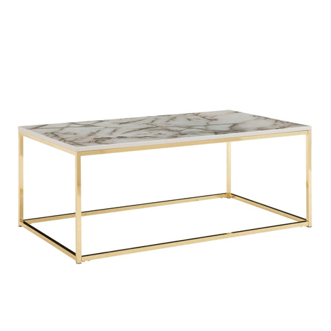 Rootz Coffee Table - Metal Frame Living Room Table - White-Gold Marble Look - Square Sofa Side Table - 100x60x40 cm