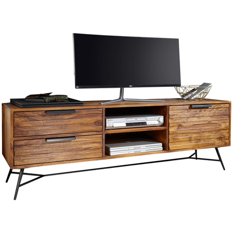 Rootz TV Chest - Lowboard - Sheesham Wood - Design Hi-Fi Board with Storage and Drawers - Industrial TV Chest - 160x54x40cm