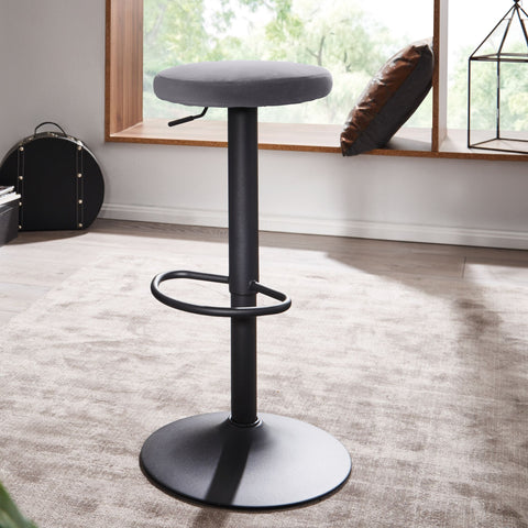 Rootz Bar Stool - Dark Gray - Backrest-Free - Kitchen Stool Fabric-Metal Design - Velvet - Adjustable Height 58-79 cm