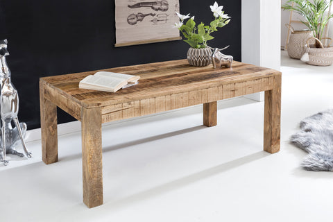 Rootz Tisch – Massivholz – natürliches Mangoholz – rustikaler Couchtisch im Landhausstil – Wohnzimmertisch aus Massivholz – 110 x 60 x 47 cm 